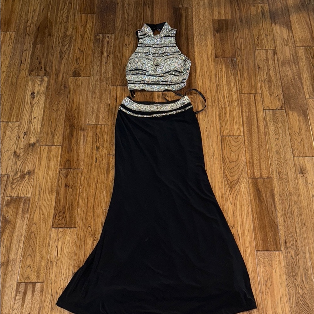 Jovani Black & Rhinestone Two-Piece Evening Gown
